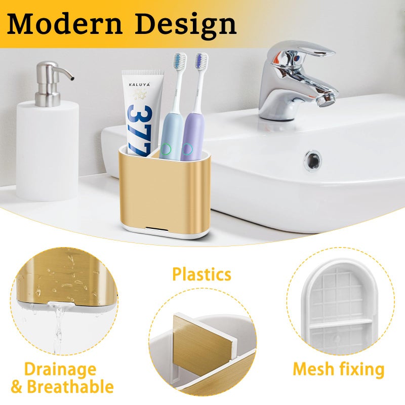 Chintu Toothbrush and Toothpaste Holder with Divider for Bathroom Countertop Organizer  Detachable for Easy Clean Kids Electric Toothbrush Holders Storage Caddy for Family (Gold) - Image 2